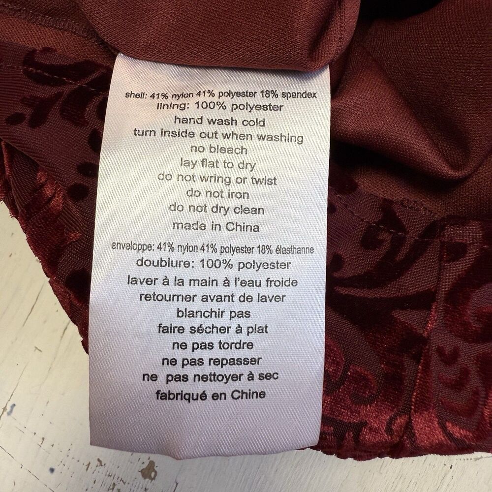 Davids Bridal Dress Burgandy Wine Red 2 Victorian Velvet Print Ruched Party Date - Picture 16 of 16
